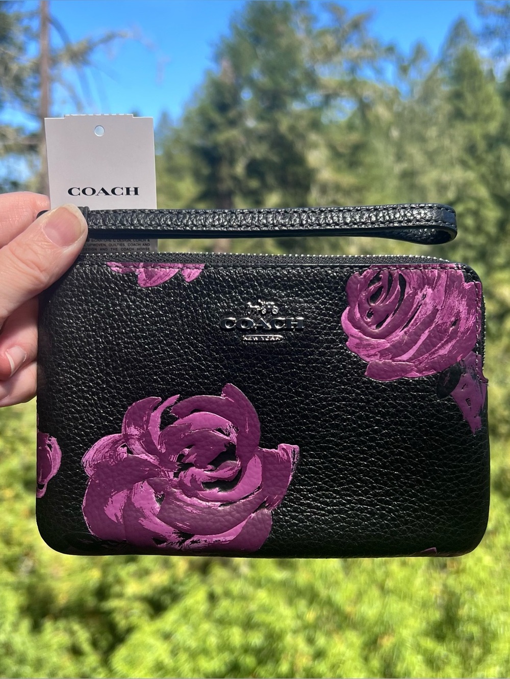COACH Corner Zip Wristlet in Purple Rose Floral Print CCJ70 NWT AUTHENTIC